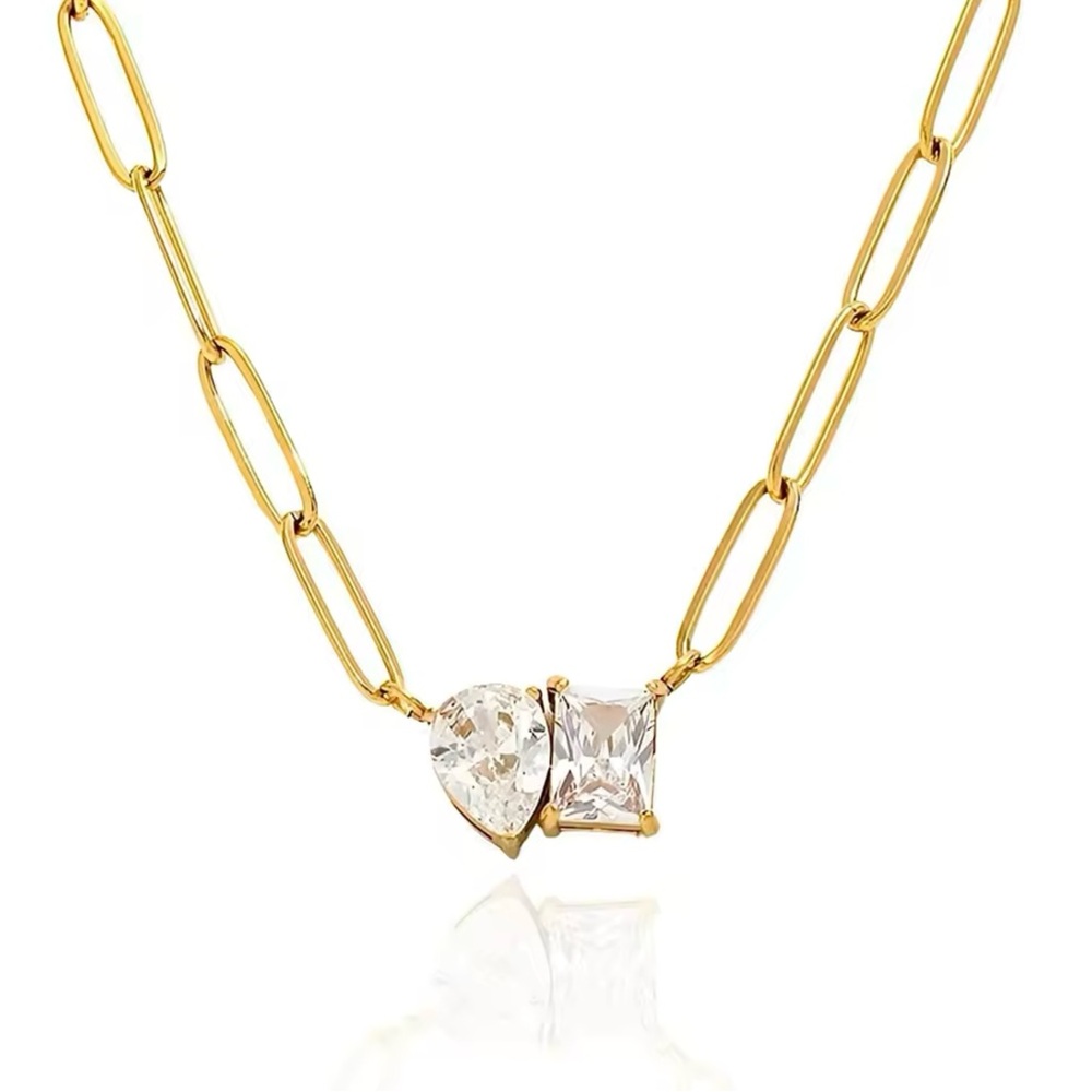 Glamour CZ Pendant Necklace Stainless Steel